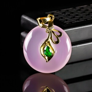 天然玉髓玛瑙吊坠高冰种紫罗兰粉紫平安扣翡翠色镶嵌玉石项链女