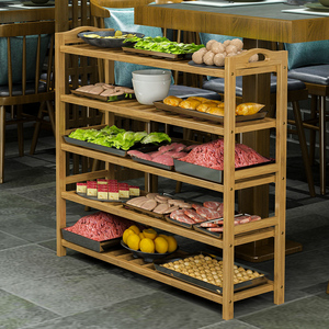 厨房置物架菜架火锅架实木蔬菜架子摆菜放菜盘多层商用饭店烤肉架