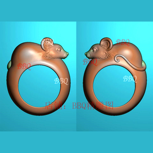 精雕图戒面老鼠双面雕刻图玉雕图十二生肖蛋面两面卡通stl立体