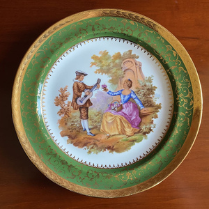 法国 limoges 利摩日名瓷 西洋人物鎏金大盘 洛可可装饰摆碟 赏盘