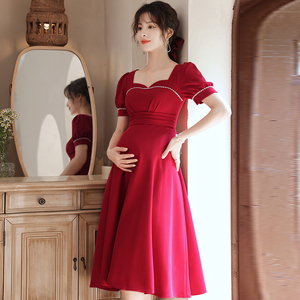 敬酒服女夏季孕妇订婚礼服遮肚子平时可穿结婚回门连衣裙缎面珍珠