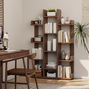 书架树型置物架落地家用简易书柜客厅靠墙实木创意转角置物柜