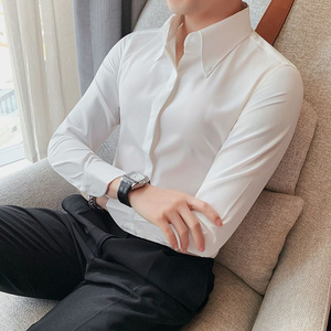 2022法式大领子衬衫男士长袖高级感温莎领大翻领男装一片v领衬衣