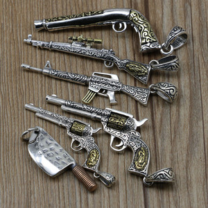 绝地求生同款迷你枪械周边纯银925复古个性创意98k吊坠钥匙扣挂件