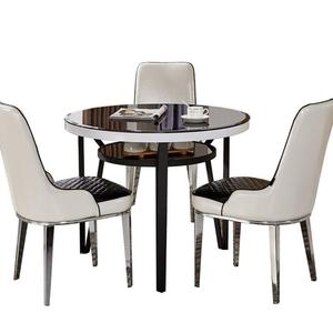 小型会议桌钢化玻璃圆形接待桌椅组合洽谈桌商务休息室待客圆桌子
