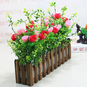 仿真绿植绢布玫瑰高款木栅栏假花塑料花桌面隔断摆放舞台墙角装饰