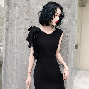 黑色宴会晚礼服裙轻奢小众高端连衣裙平时可穿法式洋装短款名媛女