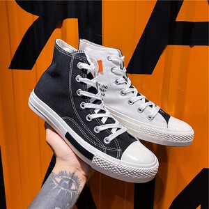 秋季美匡威黑白高帮帆布鞋男百搭休闲嘻哈红蓝双色鸳鸯板鞋