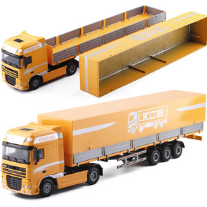 凯迪威合金工程车汽车模型金属运输车玩具摆件斗篷式平板拖车卡车