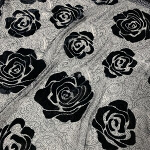 品牌尾货灰色植绒玫瑰花真丝棉涤三合一衬衣礼服旗袍裙设计师面料