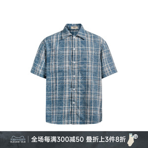 CHINISM CH轻薄透气蓝格纹短袖衬衫男2024年夏季新款美式休闲衬衣