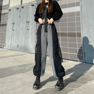 马丁靴搭配的裤子女小众设计感撞色拼接机能工装裤jazz爵士运动裤