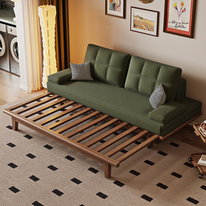 折叠沙发床两用北欧小户型客厅多功能实木伸缩抽拉床双人2024新款