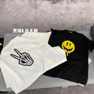 黑桃k代购 balenciaga/巴黎世家溶解笑脸t恤衫 后背手指刺绣短袖