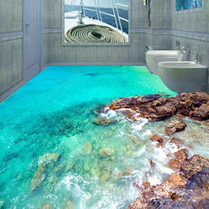 3d立体卫生间瓷砖洗手间过道房间浴室厨房阳台防滑地板砖壮观海洋