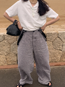 格子背带裤女长裤