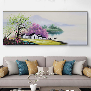 客厅沙发背景墙装饰画横版简约卧室挂画定制风景山水画纯手绘油画