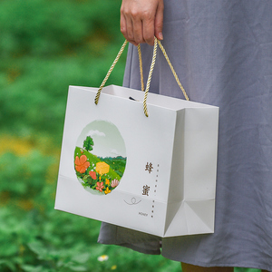 加厚白卡覆膜纸袋手提袋子蜂蜜食品茶叶包装袋空大小号礼品袋定制