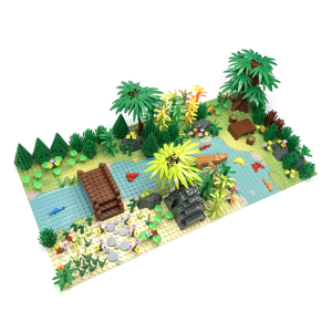 小颗粒积木热带雨林 moc森林丛林场景 兼容乐高 河畔花草植物拼装
