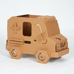 儿童玩具拼图模型小孩涂鸦益智装饰亲子diy瓦楞纸穿戴救护车纸箱