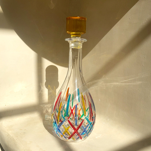 editor01意大利原产zecchin 彩绘斜纹酒壶穆拉诺玻璃酒瓶手工制作