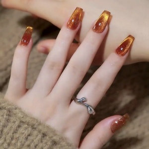 柒子手工定制假指甲贴片秋冬显白焦糖琥珀猫眼美甲新娘孕妇穿戴甲