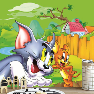 猫和老鼠壁纸儿童房背景墙墙纸卡通动画壁画男孩动漫汤姆杰瑞墙布