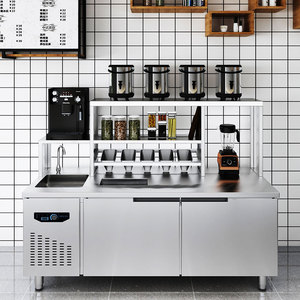 水吧台商用饮品不锈钢操作工作台奶茶机冷藏柜汉堡奶茶店设备全套