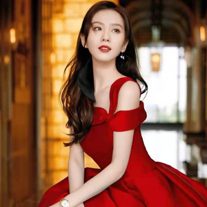 刘诗诗明星同款敬酒服新娘2021新款结婚红色连衣裙晚礼服平时可穿