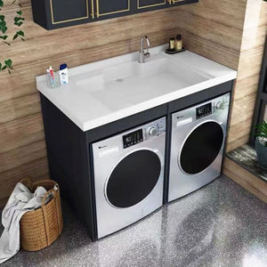 重庆阳台洗衣机柜重庆定做阳台双机洗衣机烘干机一体组合柜台盆带