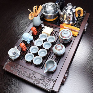 唐丰茶具套装家用功夫茶茶道黑檀木茶台简约全自动上水茶盘四合一