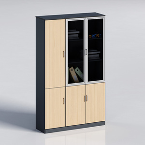 乾图三门书柜木质储物柜玻璃门带锁柜子板式落地文件柜资料档案柜