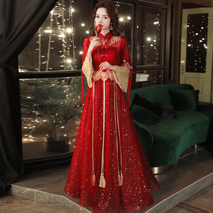 新娘敬酒服2023新款结婚礼服女长款秀和服中式纱裙气质红色高级感