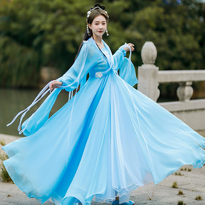 古装改良汉服仙女装白娘子鞠婧祎同款古筝舞蹈演出服清新淡雅飘逸