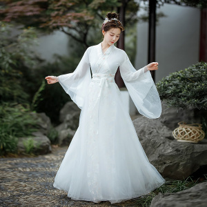 汉服女古装白色超仙气飘逸中国风古风襦裙古典舞舞蹈演出服装夏款