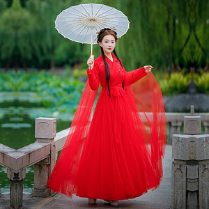 正品原创汉服女改良红色武侠古装中国风古风舞蹈演出服装全套冬季