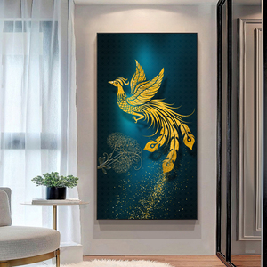 新中式客厅玄关挂画孔雀山水画凤凰装饰画寓意好的壁画高档钻石画