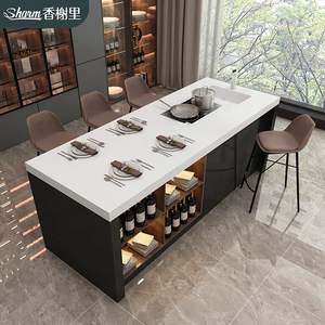 开放式厨房岩板中岛台餐桌一体餐厅倒台西厨中导料理水吧台面定制