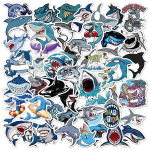 500张可爱海洋生物鲨鱼涂鸦贴纸卡通海豚鲸鱼螃蟹龙虾海龟旅行箱儿童水杯水族箱冰箱手机笔记本电脑防水贴画