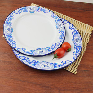 加厚搪瓷圆盘经典菜盘搪瓷盘子西餐盘碟平盘点心盘蛋糕盘小菜碟