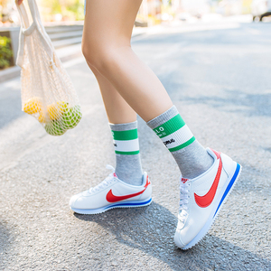 网球袜中筒纯色棉袜韩版运动高帮橡筋学院风日系防臭跑步鞋袜子女