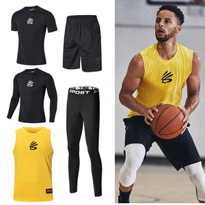 库里秋冬训练服运动套装球衣跑步健身速干紧身衣运动打底衫篮球服