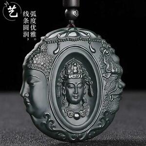 天然新疆和田玉青玉佛魔一念之间吊坠双面工半佛半魔玉器雕刻玉佩