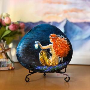 手绘石头画成品美人鱼精美家居装饰创意桌面摆件手工艺品新年礼物