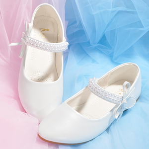 白色小皮鞋女童公主软底四季女鞋带跟学生舞台合唱小白儿童演出鞋