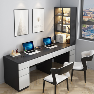 双人电脑桌轻奢卧室转角书桌书架组合书房家用写字桌办公学习桌子