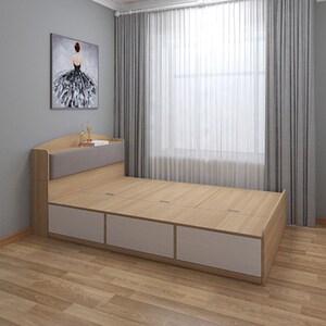 榻榻米单人床带软包床头多功能气压床高箱储物床实木踏踏米抽屉床