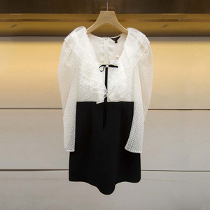 卓雅2021秋新款女装国内专柜正品代购拼接高腰长袖连衣裙n145002b