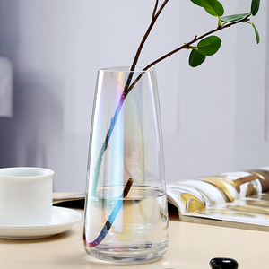 北欧T型简约玻璃花瓶透明 圆柱花器客厅餐桌家居装饰插花花瓶摆设