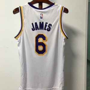 湖人队 詹姆斯 6号 复古白色刺绣球衣